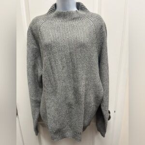 Lands End women’s rib knit mock neck sweater, gray cotton blend. Sz L easy fit